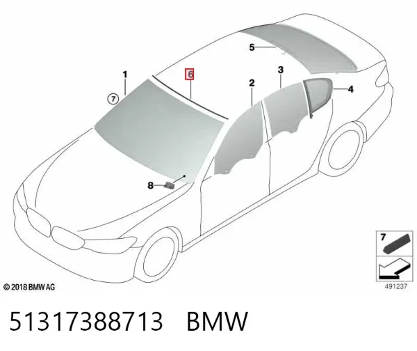 Молдинг лобового скла, верхній 51317388713 BMW
