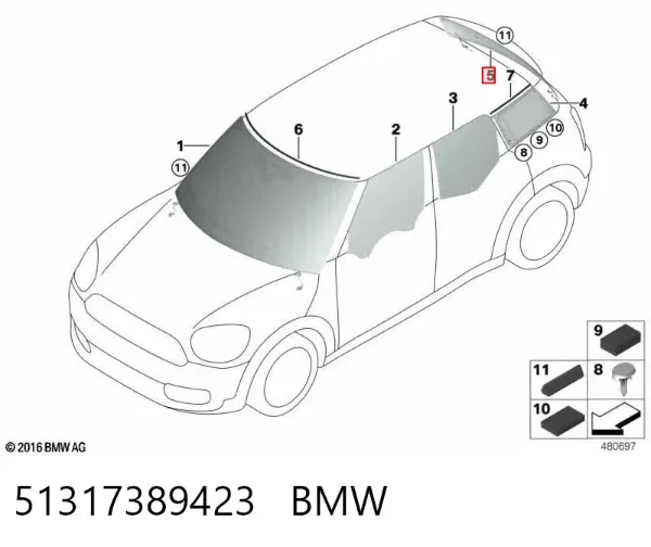 Скло заднє, 3/5-й двері (ляди) 51317389423 BMW