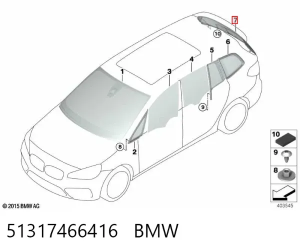 Скло заднє, 3/5-й двері (ляди) 51317466416 BMW