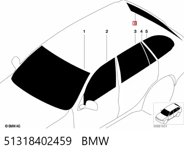 Скло заднє, 3/5-й двері (ляди) 51318402459 BMW