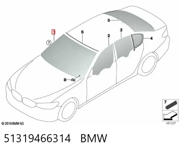 Лобове скло 51319466314 BMW