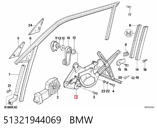 Склопідйомник передньої лівої двері 51321944069 BMW