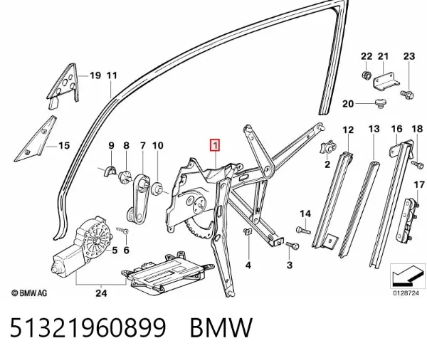 Склопідйомник передньої лівої двері 51321960899 BMW