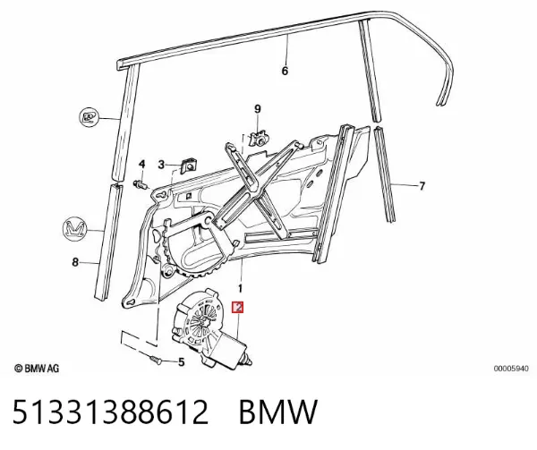 Двигун склопідіймача двері передньої, правої 51331388612 BMW