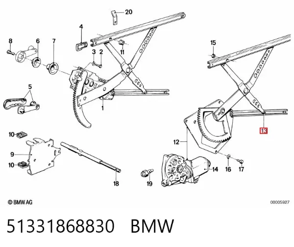 Механізм склопідіймача двері передньої, правої BMW 5 E28