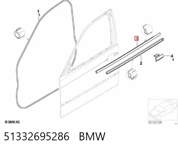 Молдинг опускного скла нижній, двері передньої, правої 51332695286 BMW