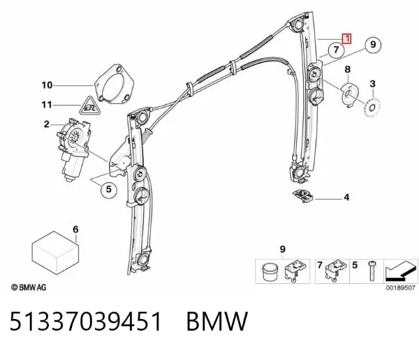 Склопідйомник передньої лівої двері 51337039451 BMW