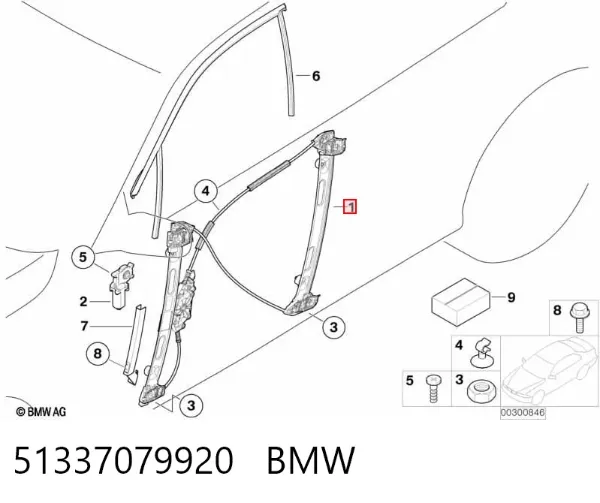 Механізм склопідіймача двері передньої, правої 51337079920 BMW