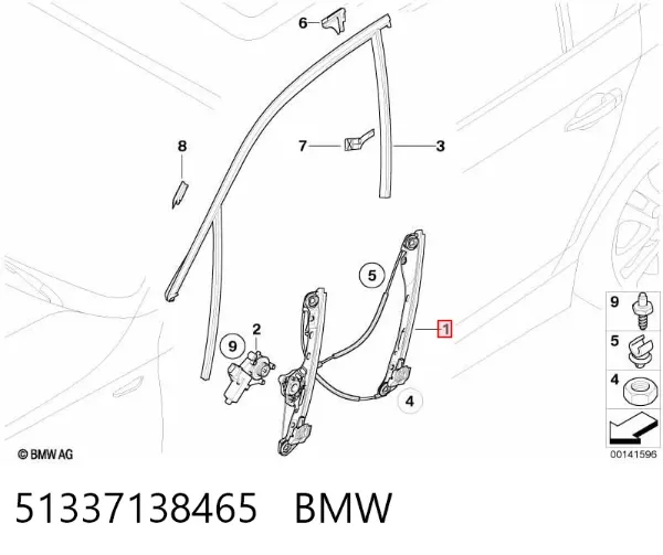 Склопідйомник передньої лівої двері 51337138465 BMW