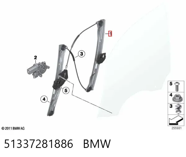 Механізм склопідіймача двері передньої, правої 51337281886 BMW
