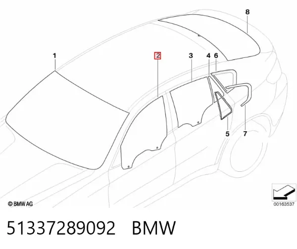 Скло передніх дверей, правою 51337289092 BMW