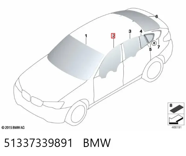 Скло передніх дверей, лівою 51337339891 BMW