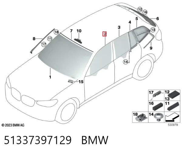 Скло передніх дверей, лівою 51337397129 BMW