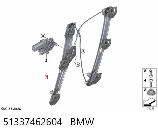 Механізм склопідіймача двері передньої, правої 51337462604 BMW