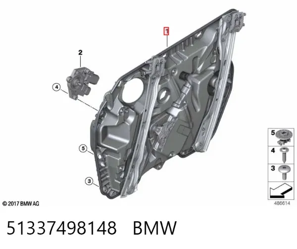 Механізм склопідіймача двері передньої, правої 51337498148 BMW