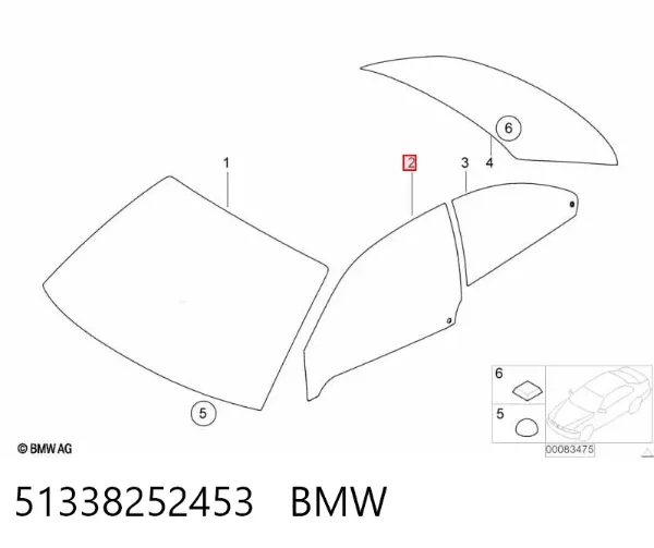 Скло передніх дверей, лівою 51338252453 BMW