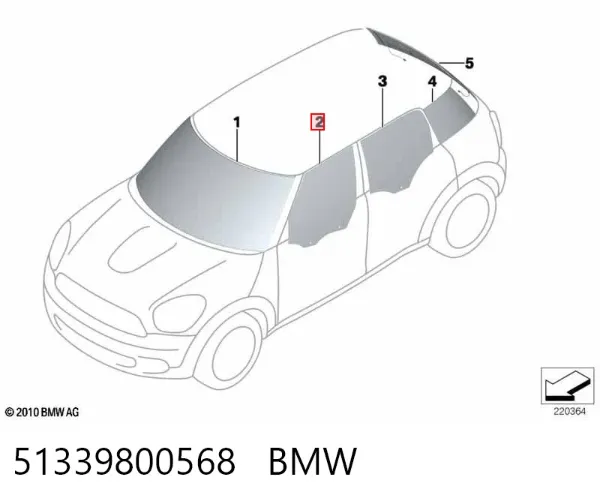 Скло передніх дверей, правою 51339800568 BMW