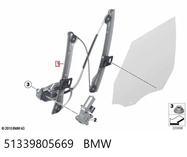 Склопідйомник передньої лівої двері 51339805669 BMW