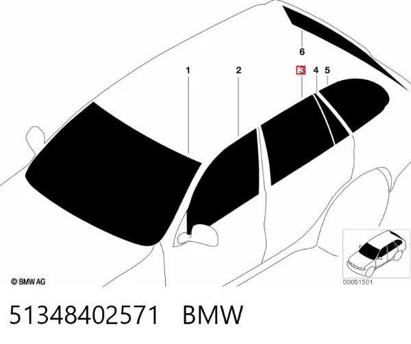 Скло задньої двері лівої 51348402571 BMW