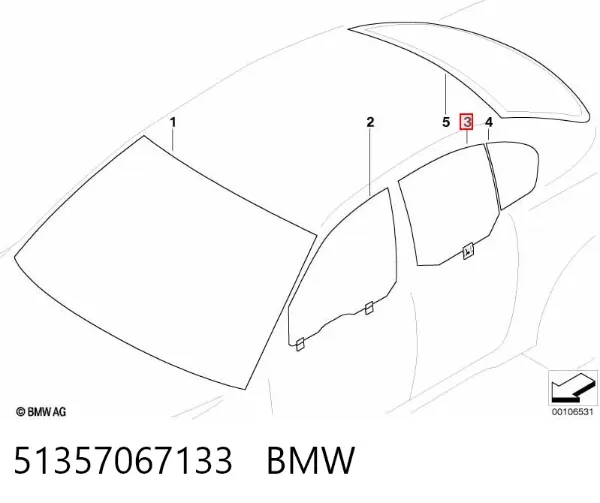Скло задньої двері лівої 51357067133 BMW