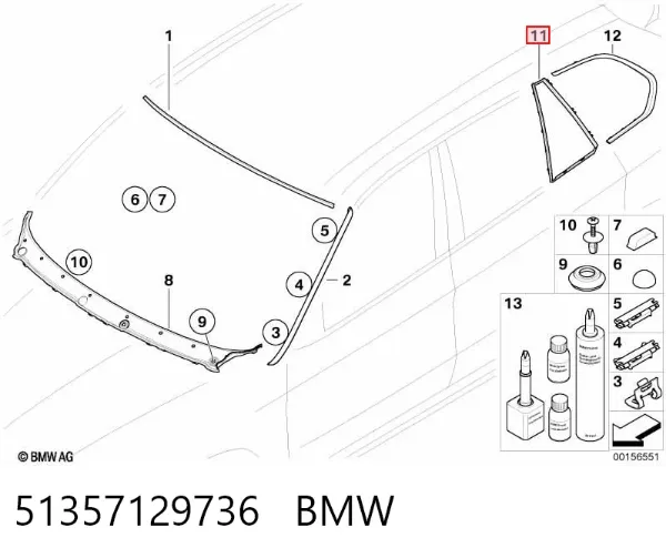 Скло-кватирка двері, задній, правій 51357129736 BMW
