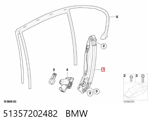 Механізм склопідіймача двері задньої, правої 51357202482 BMW