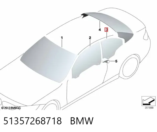 Скло задньої двері правої 51357268718 BMW