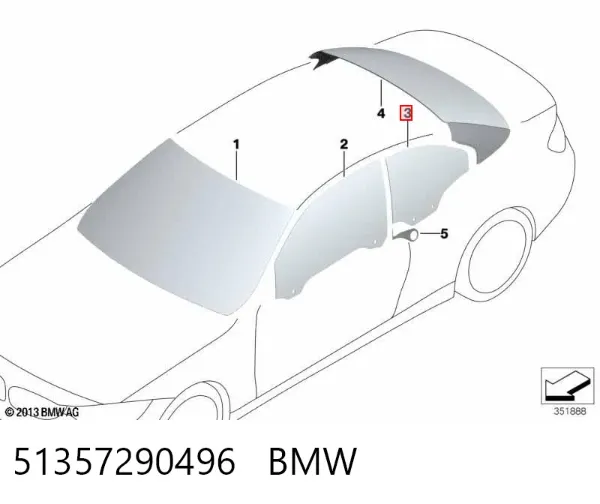 Скло задньої двері правої 51357290496 BMW