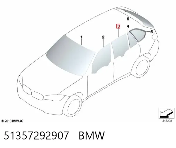 Скло задньої двері лівої 51357292907 BMW