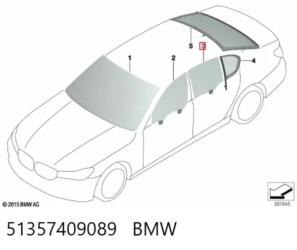 Скло задньої двері лівої 51357409089 BMW