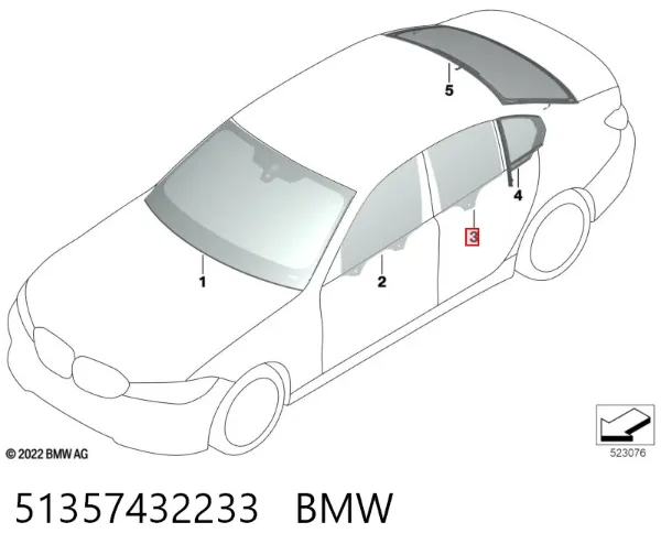 Скло задньої двері лівої 51357432233 BMW