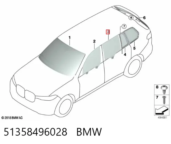 Скло задньої двері правої 51358496028 BMW