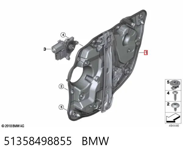 Механізм склопідіймача двері задньої, лівої 51358498855 BMW