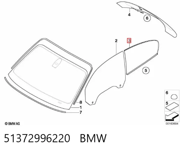 Скло задньої двері правої 51372996220 BMW