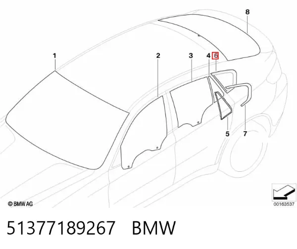 Скло багажного відсіку, ліве 51377189267 BMW