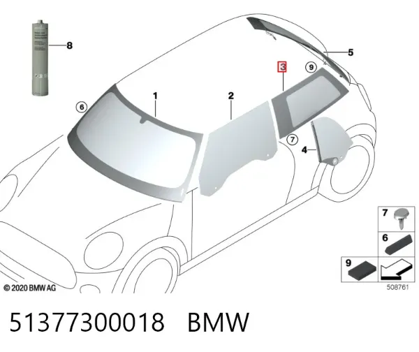 Скло багажного відсіку, праве 51377300018 BMW