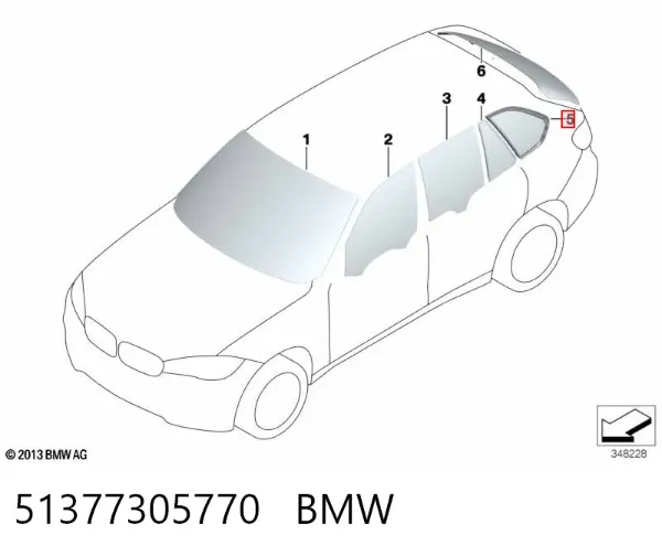 Скло багажного відсіку, праве 51377305770 BMW