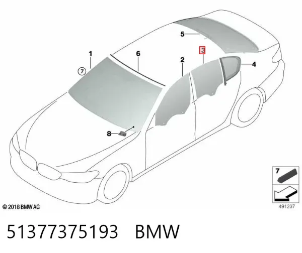 Скло задньої двері лівої 51377375193 BMW
