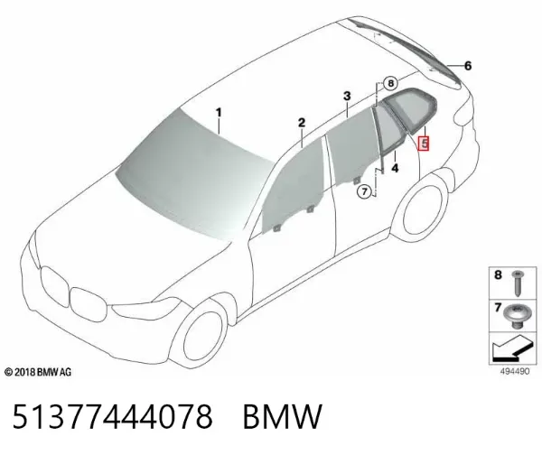 Скло багажного відсіку, праве 51377444078 BMW