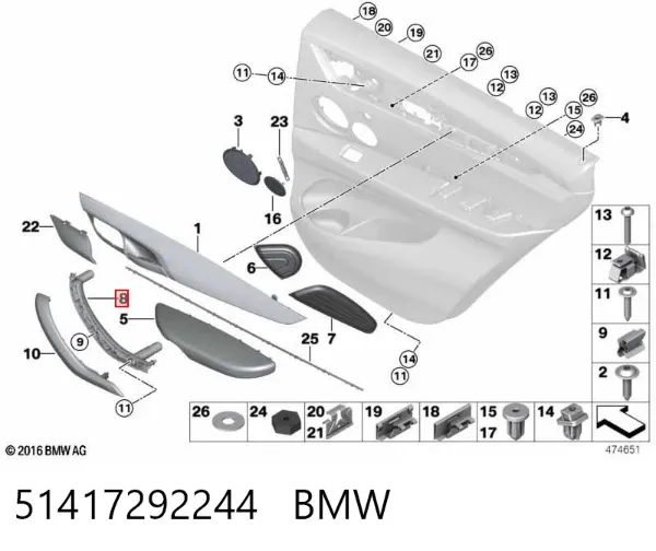 Тримач зовнішньої ручки дверей, передньої правої 51417292244 BMW