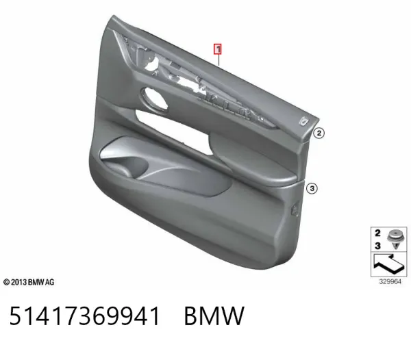 Обшивка-облицювання передньої двері, лівою, внутрішня 51417369941 BMW