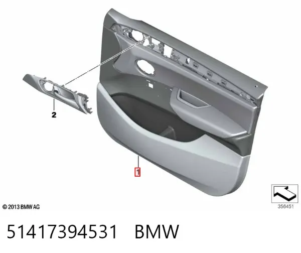 Обшивка-облицювання передньої двері, лівою, внутрішня 51417394531 BMW
