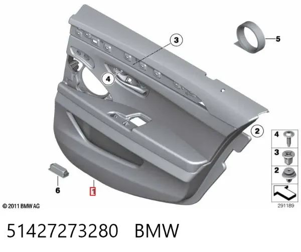 Обшивка-облицювання задніх дверей, правою, внутрішня 51427273280 BMW