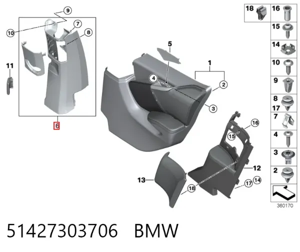 Накладка стійки кузова зовнішня, центральна права 51427303706 BMW