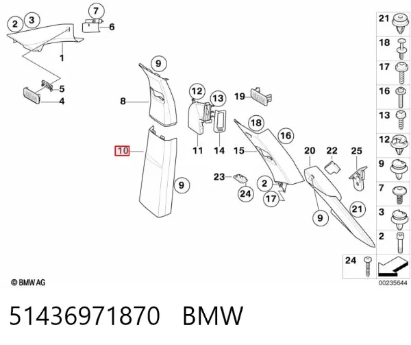 Обшивка стійки кузова внутрішньої, середня нижня права 51436971870 BMW
