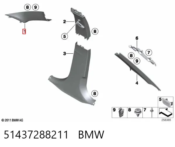 Обшивка стійки кузова внутрішня, передня ліва 51437288211 BMW
