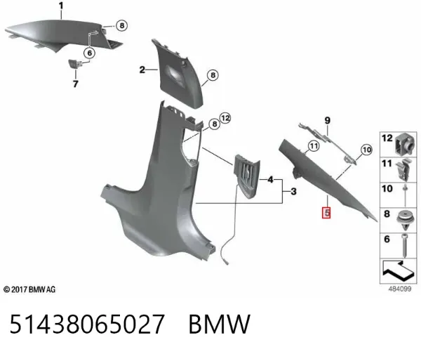 Обшивка стійки кузова внутрішня, задня ліва 51438065027 BMW