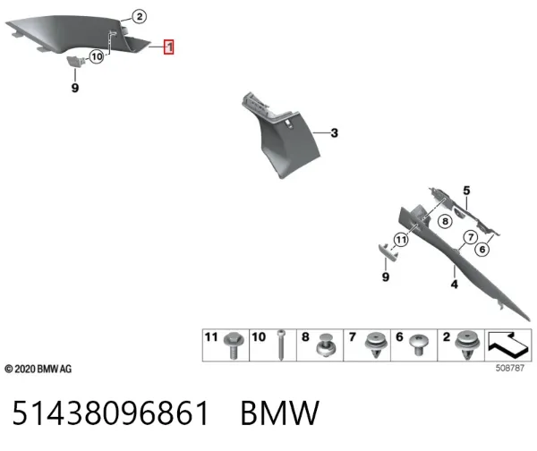 Обшивка стійки кузова внутрішня, передня ліва 51438096861 BMW