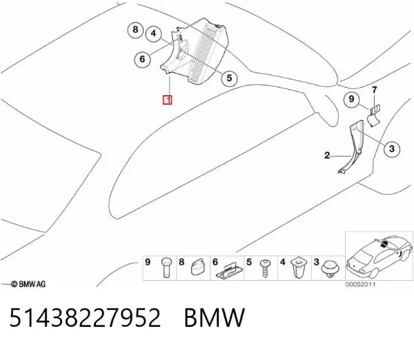 Обшивка стійки кузова внутрішня, передня права 51438227952 BMW
