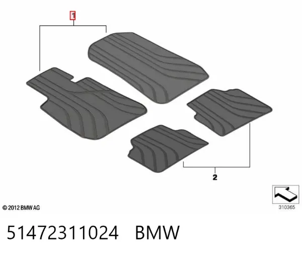 Килимок передній, комплект 2 шт. 51472311024 BMW